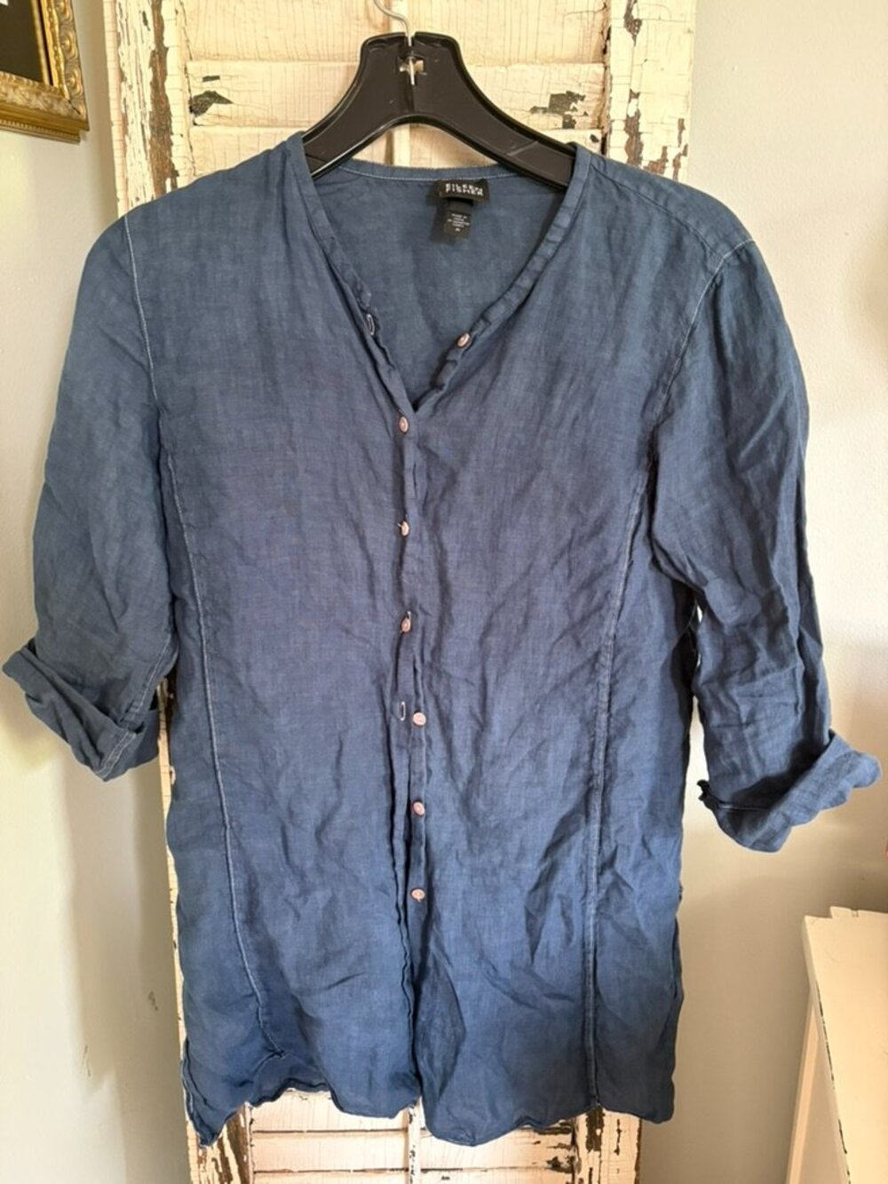 EILEEN FISHER Irish linen tunic top, blue, size medium
